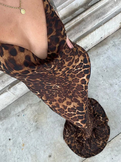 Leoprint Maxi Kleid rückenfrei