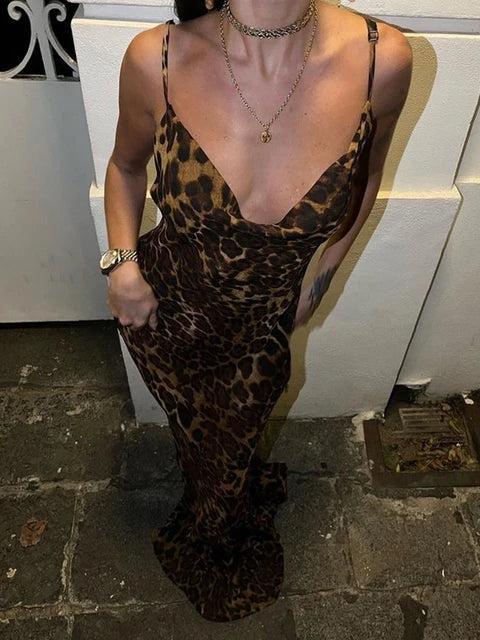 Leoprint Maxi Kleid rückenfrei