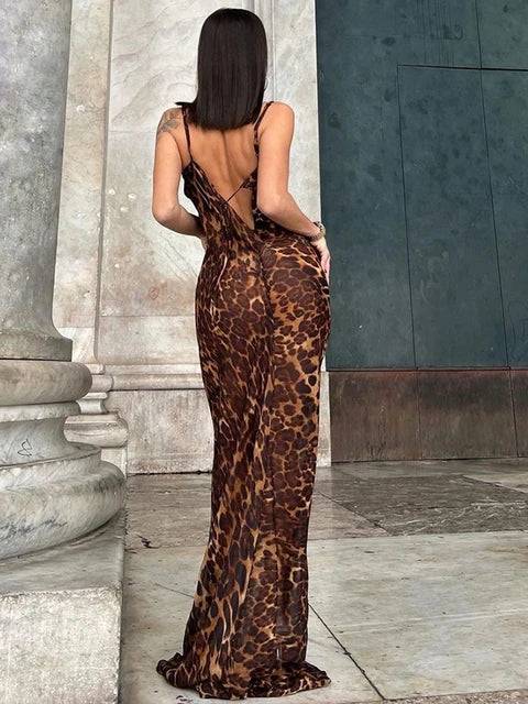 Leoprint Maxi Kleid rückenfrei
